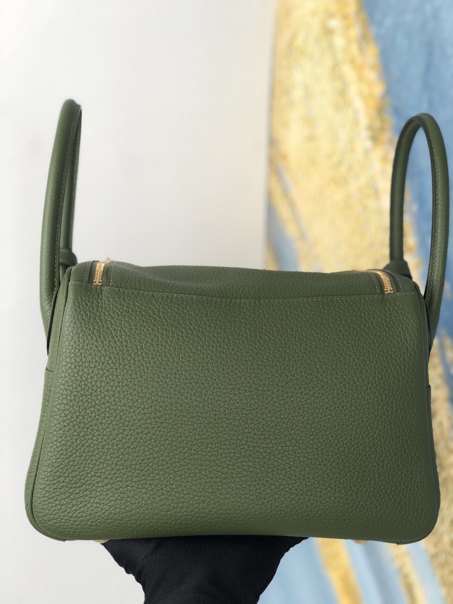 에르메스 린디백26 그린 금장 끌레망스 가죽